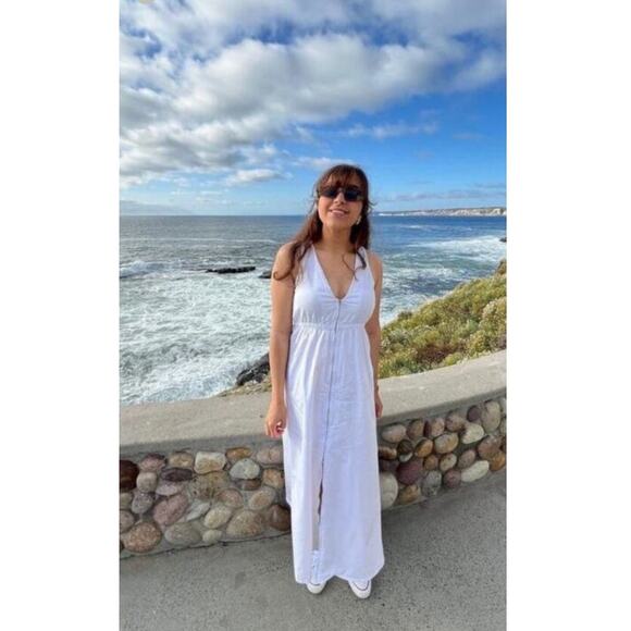 AREA STARS White Cotton Waist Cinching Sleeveless Jean A-Line Dress Size Large - Picture 4 of 14